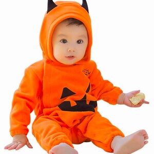 Fleece Pumpkin Romper Costume Orange Size 6-9 months NWT